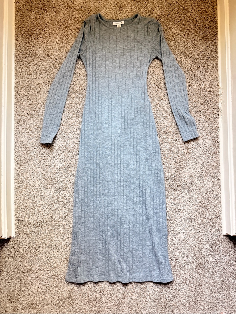 Topshop Ribbed Long Sleeve Maxi Dress in Heather Gray